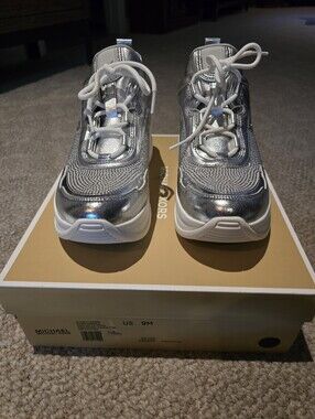 Michael Kors Metallic Silver Lace-Up Sneakers